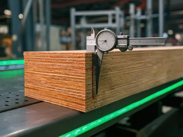 Cross section of laminated veneer lumber beam in mill QC